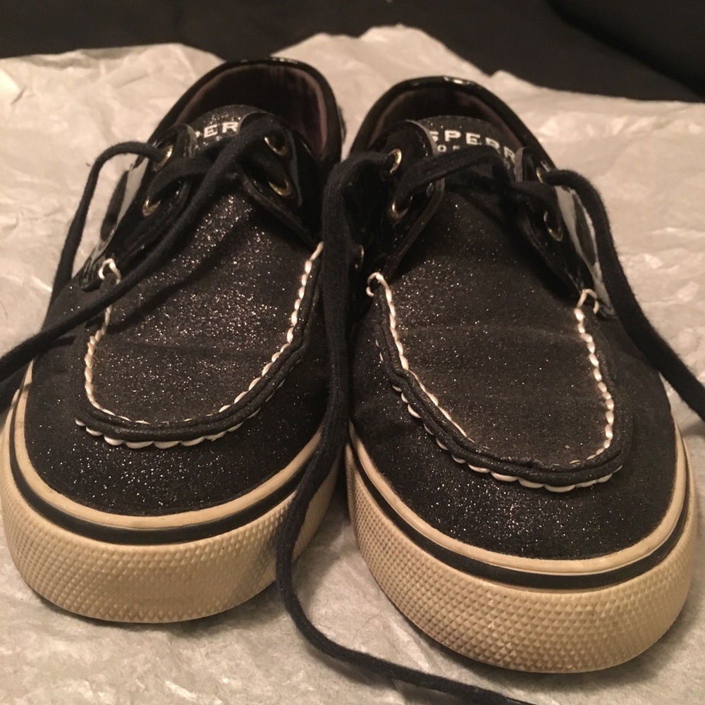 GUC Sperry Top-siders Black Glitter and White 8M